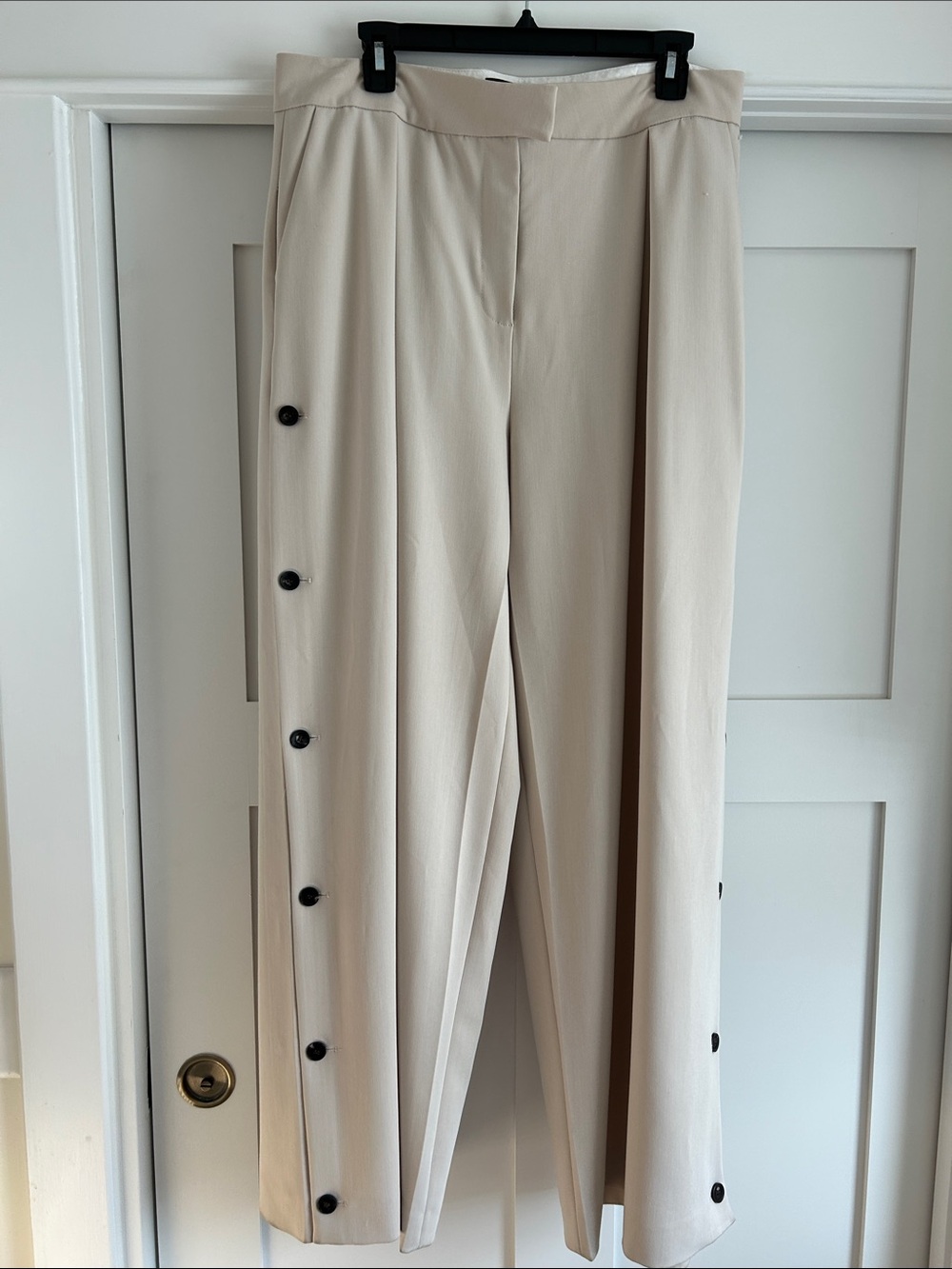 Karen Millen Cream Wide-Leg Button-Trim Trousers